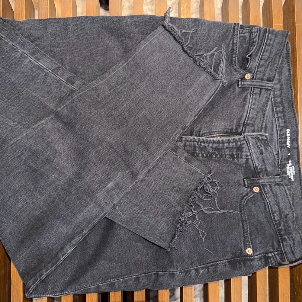 Old Navy Black Distressed Denim Midi Skirt